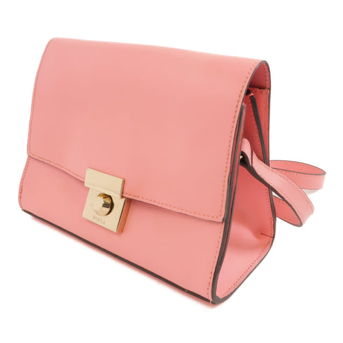 Furla GHW Shoulder Bag Crossbody Leather Pink