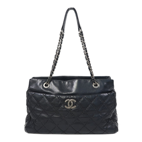 CHANEL Quilted CC SHW Chain Shoulder Bag Calfskin Leather Black v5