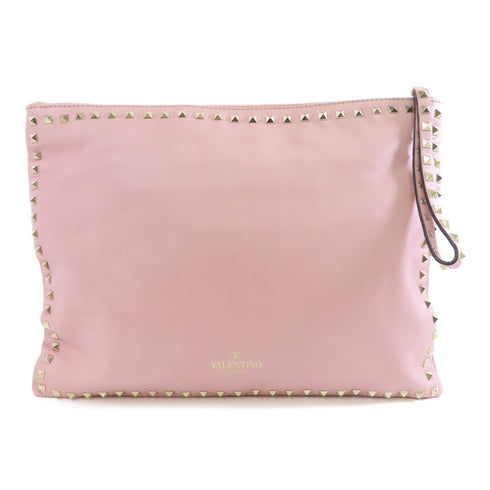 Valentino GHW Clutch Second Bag Calfskin Leather Pink