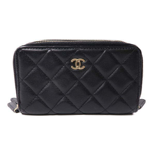 CHANEL CC GHW Zipper Wallet Lambskin Leather Black