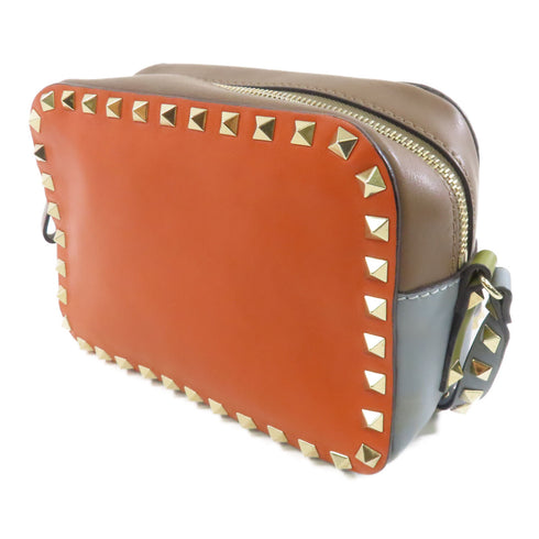 Valentino GHW Shoulder Bag Crossbody Calfskin Leather Orange Gray Brown