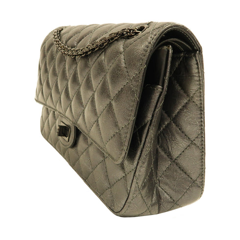 CHANEL Quilted CC SHW 2.55 Chain Shoulder Bag Calfskin Leather Grey