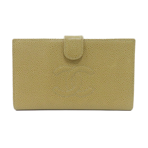 CHANEL CC GHW Long Wallet Caviar Leather Beige