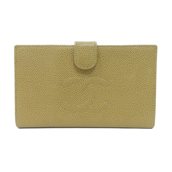 CHANEL CC GHW Long Wallet Caviar Leather Beige