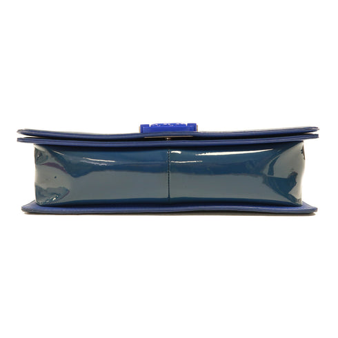 CHANEL CC SHW Boy 28 Chain Shoulder Bag Patent Leather Blue