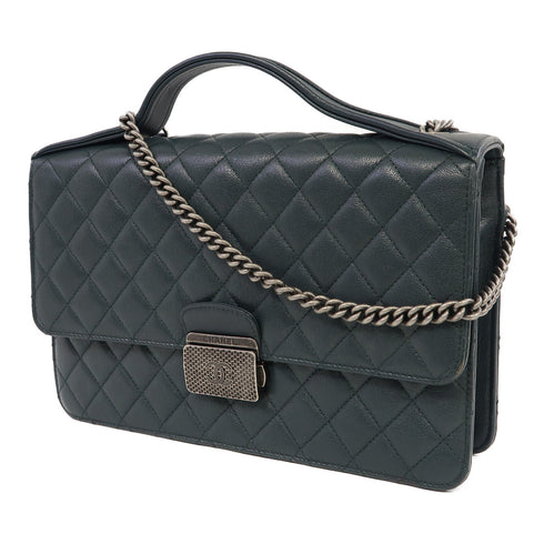 CHANEL Quilted CC SHW Chain Shoulder Bag Caviar Green