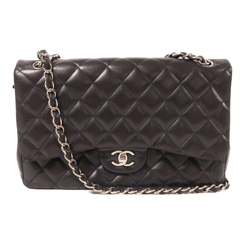 CHANEL CC SHW Large Classic Chain Shoulder Bag Lambskin Leather Black