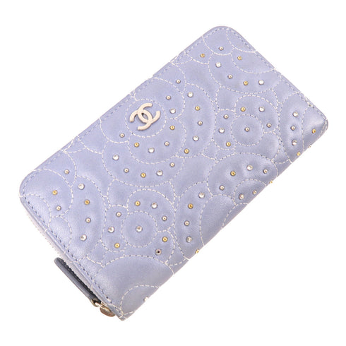CHANEL CC SHW Zipper Wallet A82284 Lambskin Leather Light Blue