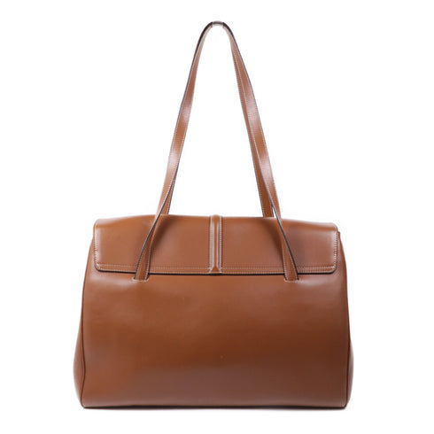 CELINE GHW Soft 16 Shoulder Bag Calfskin Leather Brown