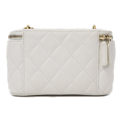 CHANEL Quilted CC GHW Vanity Case Chain Shoulder Bag Calfskin Leather White