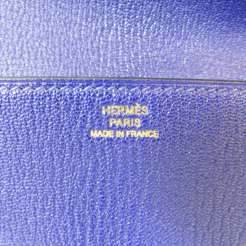 HERMES GHW Medor Clutch Bag Chevre Leather Blue