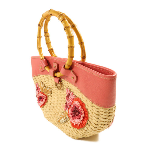 Miu Miu GHW Handbag Straw Leather Beige Pink