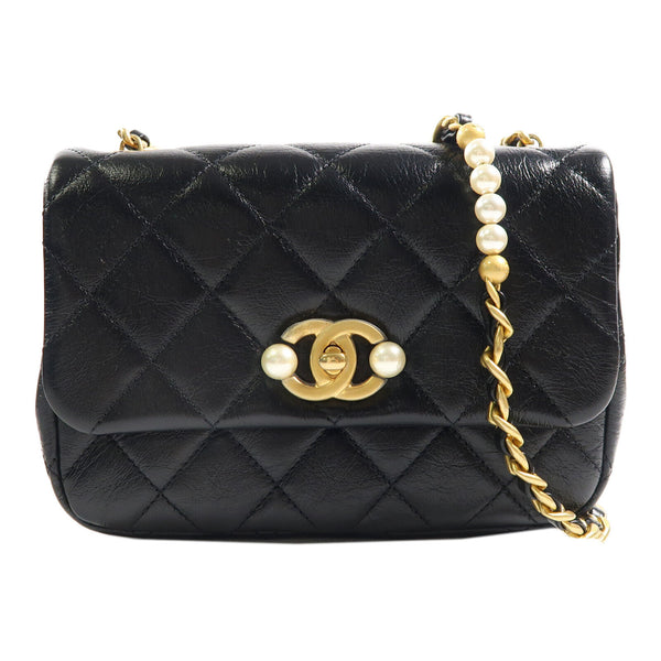 CHANEL Quilted CC GHW Chain Shoulder Bag Calfskin Leather Black v6