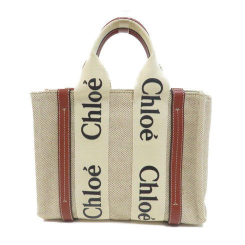 Chloe Small Woody Tote Bag Canvas Beige/Brown