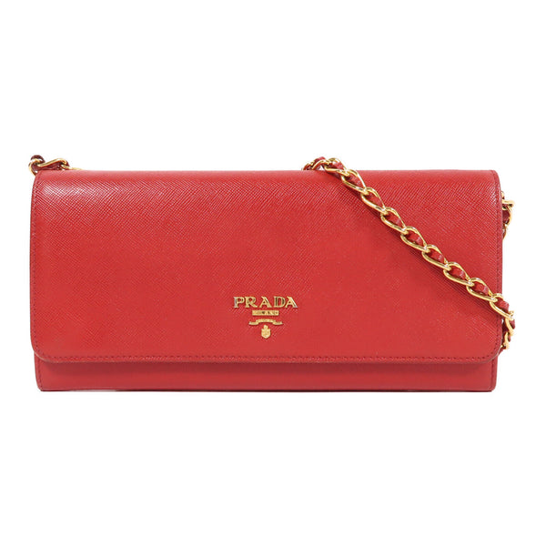 PRADA GHW Chain Shoulder Bag 1M1290 Calfskin Leather Red