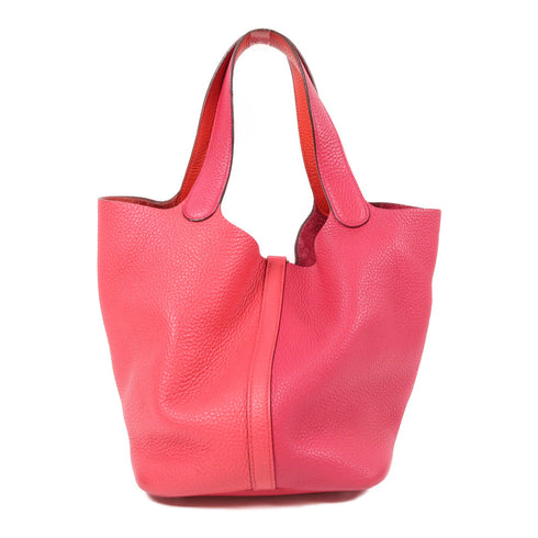 HERMES PHW Picotin MM Hand Bag Clemence Leather Rose Extreme/Rose De Coeur