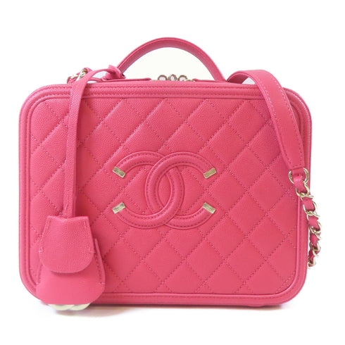CHANEL Quilted CC GHW Vanity Case 2Way Shoulder Handbag Caviar Leather Pink