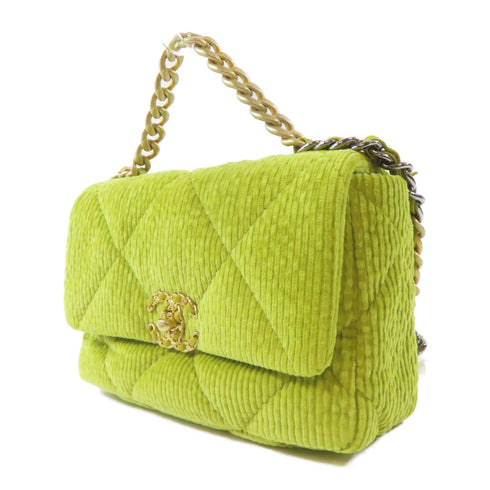 CHANEL Quilted CC GHW/SHW Chanel 19 Chain 2 Way Shoulder Bag Corduroy Green