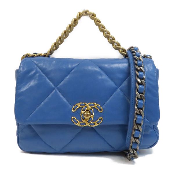CHANEL Quilted CC SHW GHW C19 Small 2 Way Shoulder Bag Lambskin Leather Blue