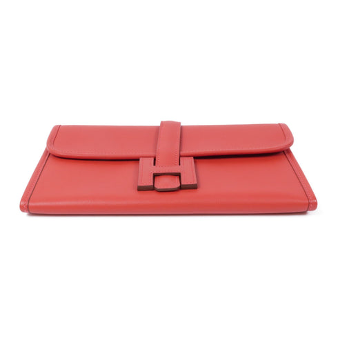 HERMES Jige Clutch Bag Evercolor Leather Red