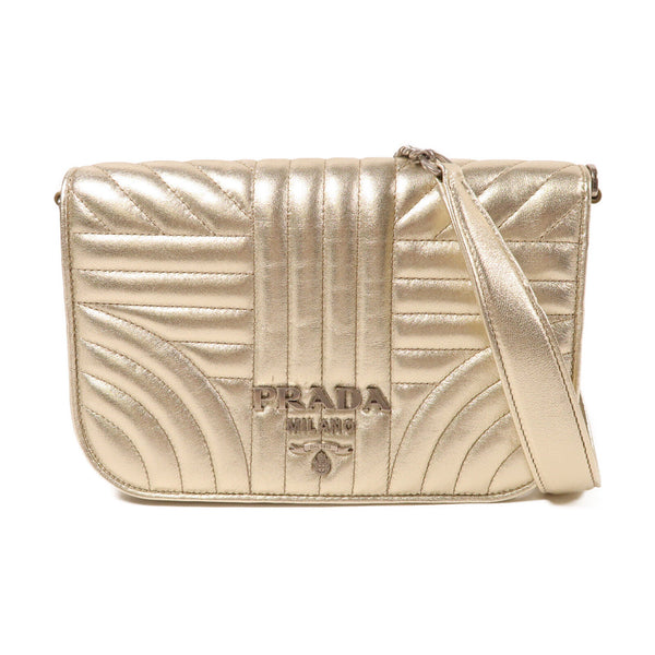 PRADA SHW Shoulder Bag Chain Calfskin Leather 1BP013 Gold