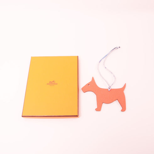 HERMES Dog Charm Epsom Leather Orange Brown
