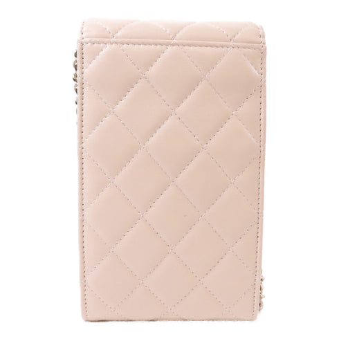 CHANEL Quilted CC GHW Chain Phone Shoulder Bag Lambskin Leather Beige