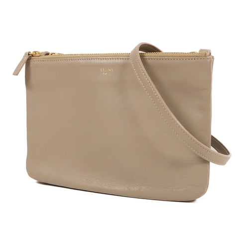 CELINE GHW Trio Shoulder Bag Lambskin Leather Khaki
