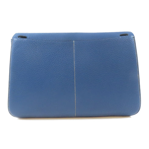 HERMES PHW Halzan 31 2 Way Shoulder Handbag Clemence Leather Blue