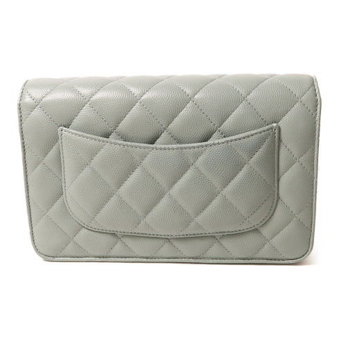 CHANEL CC GHW Wallet On Chain Chain Shoulder Bag Calfskin Leather Olive Green