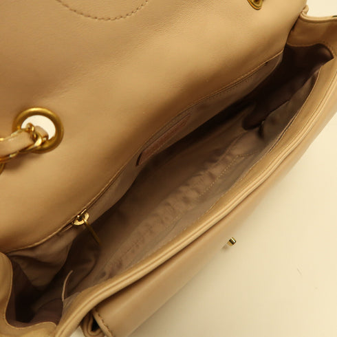 CHANEL Quilted CC GHW Chain Shoulder Bag Calfskin Leather Beige