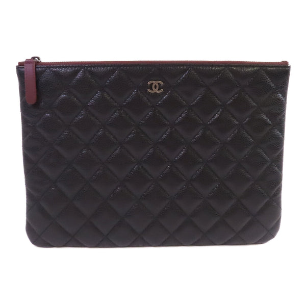 CHANEL Quilted CC SHW Pouch Clutch Bag Leather Black