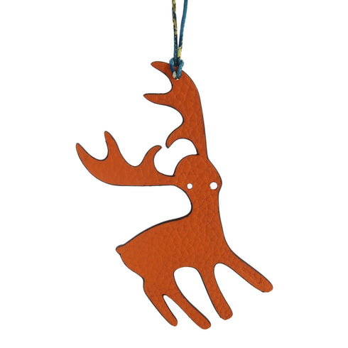 HERMES Deer Charm Epsom Leather Orange Navy