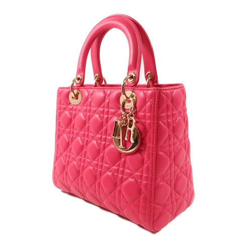 CHRISTIAN DIOR CD GHW 2 Way Shoulder Handbag Calfskin Leather Magenta Pink