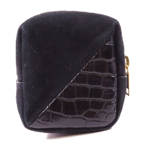 SAINT LAURENT YSL GHW Coin purse Key Case Calfskin Leather Black