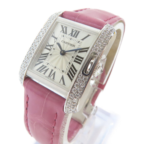 CARTIER Tank Anglaise Quartz Movement Wrist watch 18K White Gold Silver #14.5cm