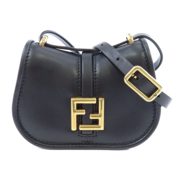 FENDI GHW C`mon Mini Shoulder Bag Handbag 7AS219 Calfskin Leather Black