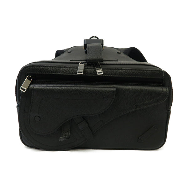 Christian Dior CD SHW Saddle Backpack Rucksack Calfskin Leather Black