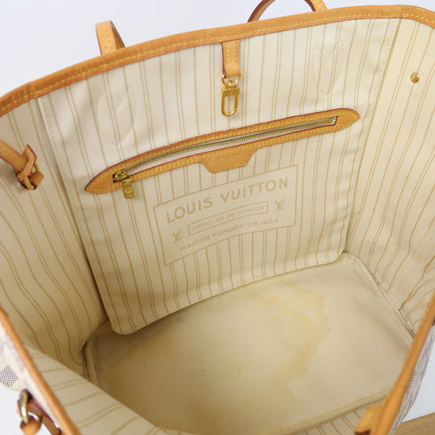 LOUIS VUITTON LV GHW Neverfull MM Tote Bag Handbag N41361 Damier Azur White