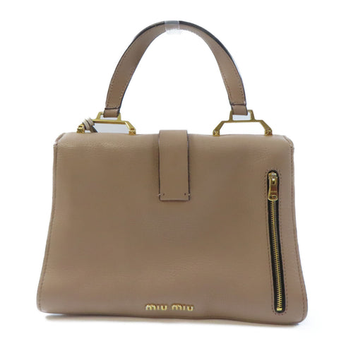 Miu Miu GHW 2 Way Shoulder Bag Handbag Calfskin Leather Beige Brown
