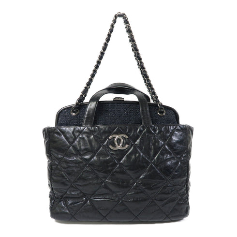 CHANEL Quilted CC SHW 2 Way Chain Shoulder Bag Calfskin Leather Black