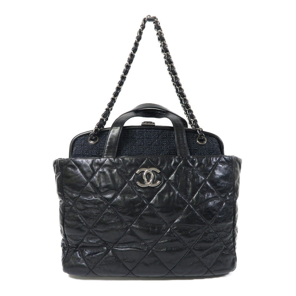 CHANEL Quilted CC SHW 2 Way Chain Shoulder Bag Calfskin Leather Black