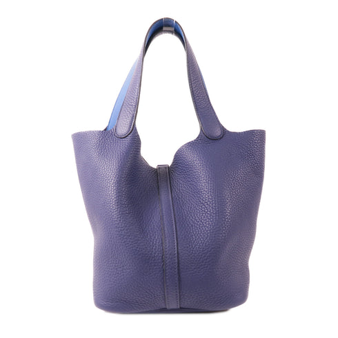 HERMES PHW Picotin Lock Eclat MM Handbag Clemence Leather Bleu Encre/Blue