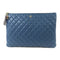 CHANEL CC GHW Pouch Clutch Bag Lambskin Leather Dark Blue