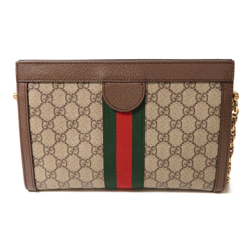 GUCCI GG GHW GG Supreme Ophidia Chain Shoulder Bag Coated Canvas Brown
