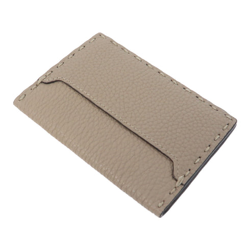 FENDI Card Case/Card Holder Calfskin Leather Beige