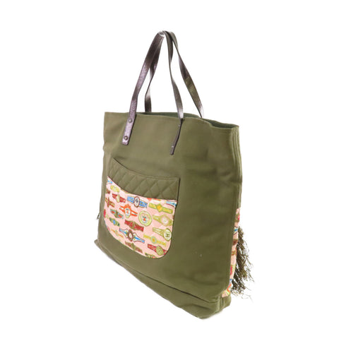 CHANEL Quilted GHW CC Tote Bag Shoulder Bag Canvas Green