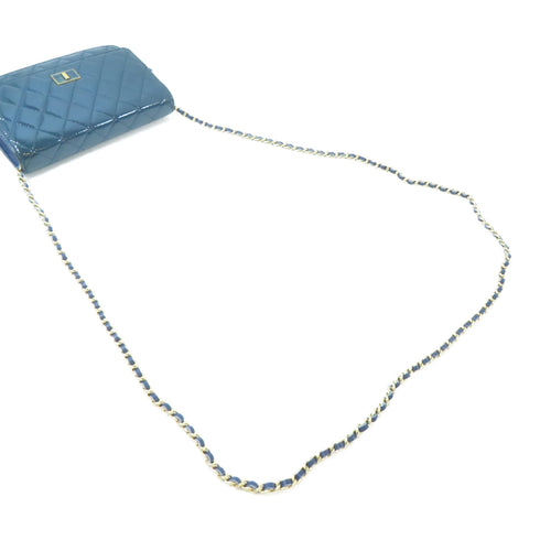 CHANEL CC Quilted GHW WOC Wallet On Chain Shoulder Bag Patent Leather Blue