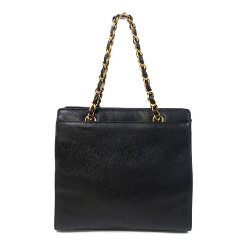 CHANEL CC GHW Chain Hand Bag Calfskin Leather Black