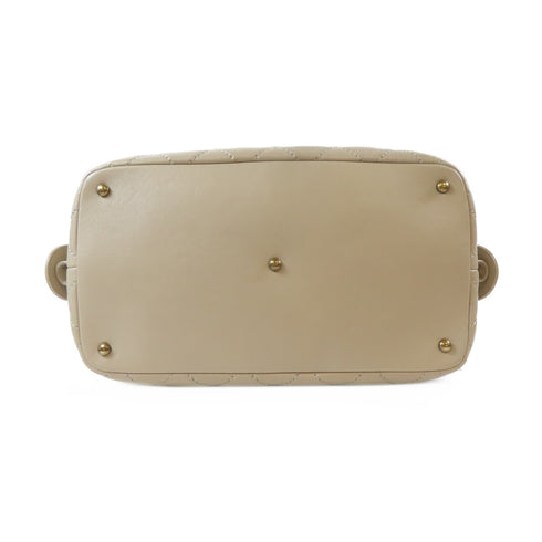 CHANEL Quilted CC GHW 2 Way Shoulder Handbag Calfskin Leather Beige